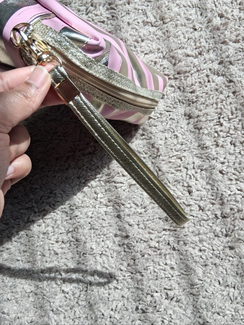 Pink & Gold Striped Cosmetic Wristlet